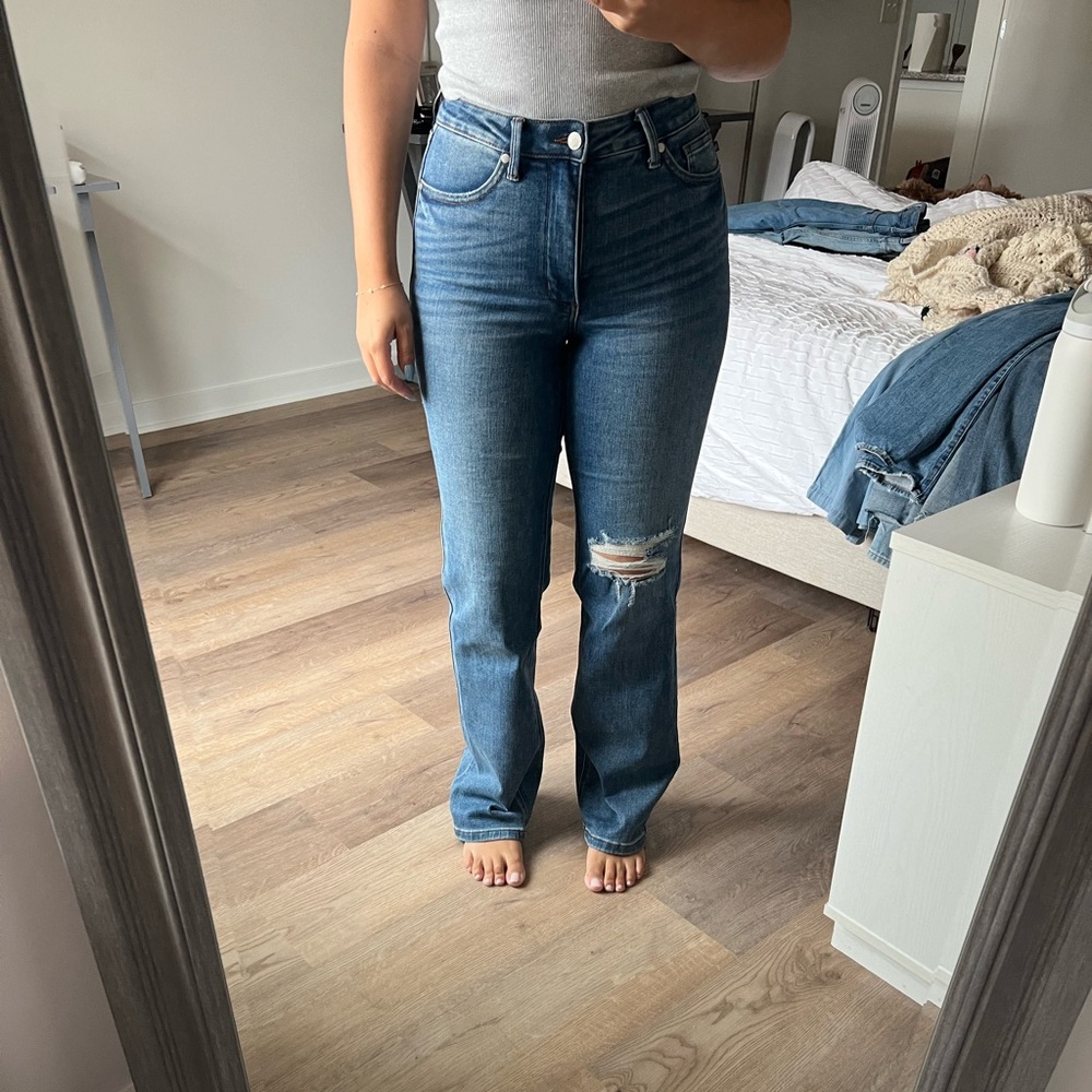 Judy Blue Distressed Straight Leg Jeans - Medium Blue